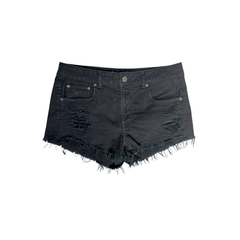 American Eagle Outfitters Womens Black Distressed Stretch Denim Cut Off Shorts
